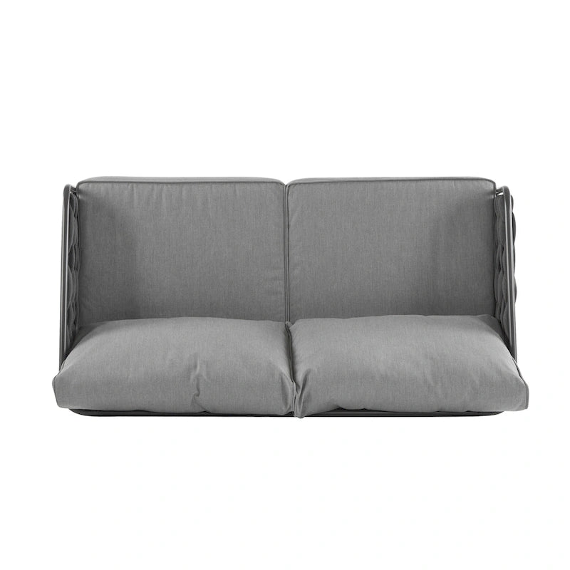 Roomfitters, Set di 4 divani da esterno in metallo con cuscini, mobili da salotto profondi per giardino o balcone, grigio