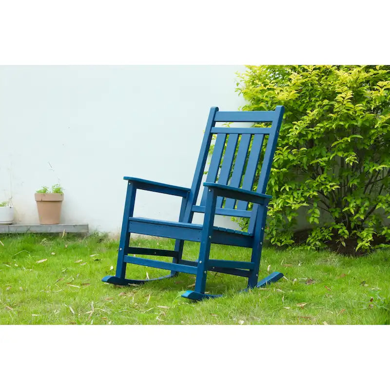 Poltrona a dondolo oversize con texture effetto legno, Poltrona a dondolo da esterno per adulti, Dondolo da portico resistente a tutte le condizioni atmosferiche per prato e giardino