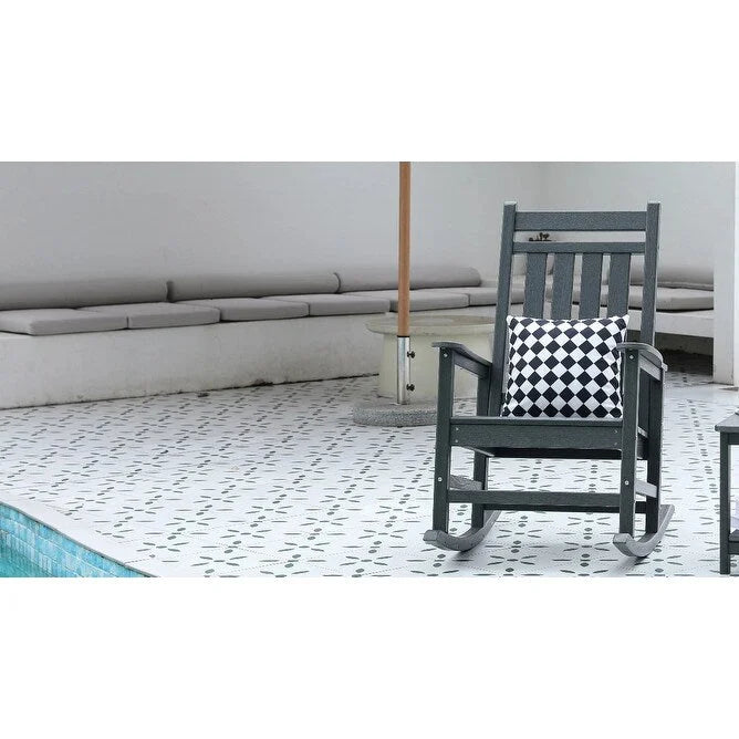 Poltrona a dondolo oversize con texture effetto legno, Poltrona a dondolo da esterno per adulti, Dondolo da portico resistente a tutte le condizioni atmosferiche per prato e giardino