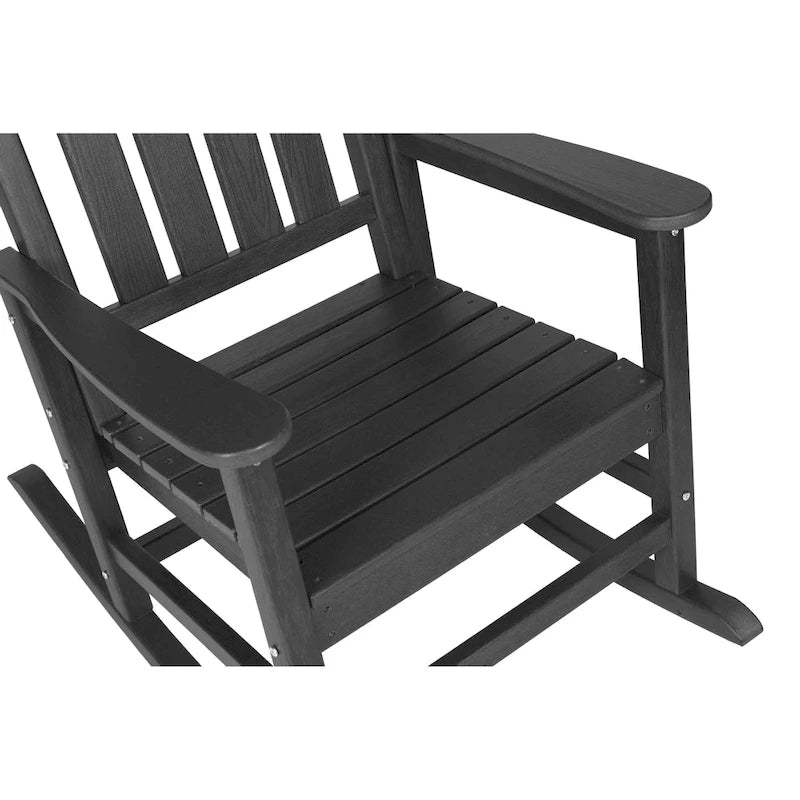Poltrona a dondolo oversize con texture effetto legno, Poltrona a dondolo da esterno per adulti, Dondolo da portico resistente a tutte le condizioni atmosferiche per prato e giardino