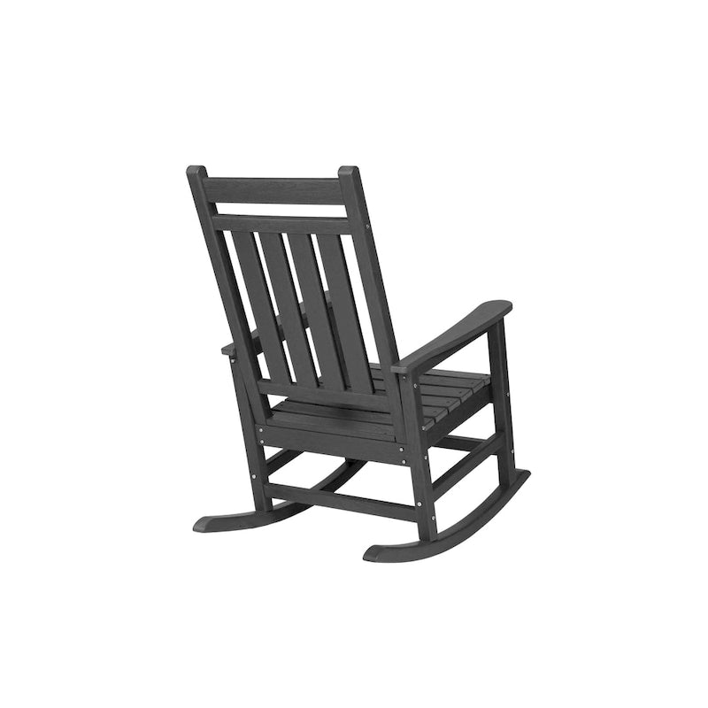 Poltrona a dondolo oversize con texture effetto legno, Poltrona a dondolo da esterno per adulti, Dondolo da portico resistente a tutte le condizioni atmosferiche per prato e giardino