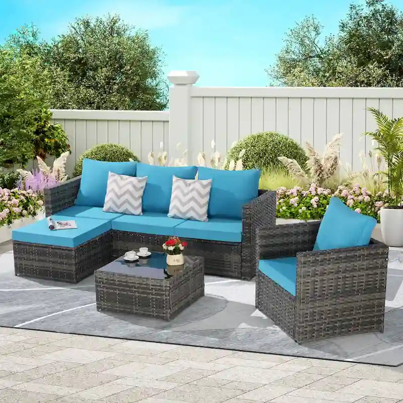 4-Piece L-Shaped Sectional Sofa Set with Single Sofa & Glass Table