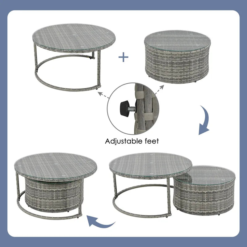 Set Sezionale Semicircolare a 9 Pezzi con Tavolino Nido e Poltrone