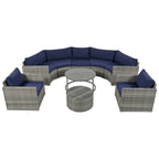 Set Sezionale Semicircolare a 9 Pezzi con Tavolino Nido e Poltrone