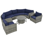 Set Sezionale Semicircolare a 9 Pezzi con Tavolino Nido e Poltrone