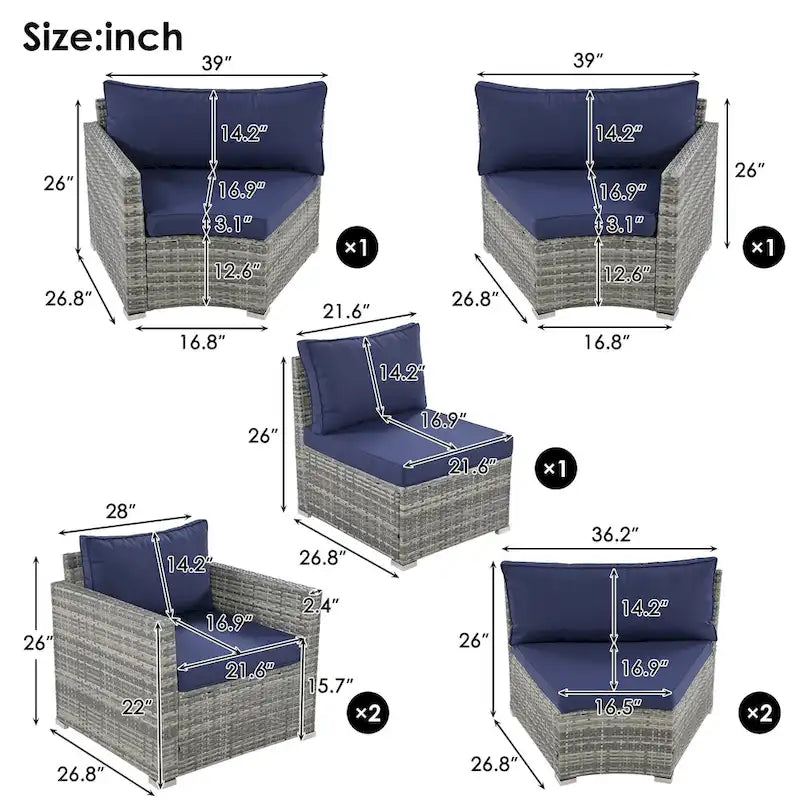 Set Sezionale Semicircolare a 9 Pezzi con Tavolino Nido e Poltrone