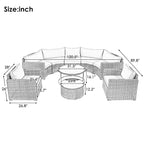 Set Sezionale Semicircolare a 9 Pezzi con Tavolino Nido e Poltrone