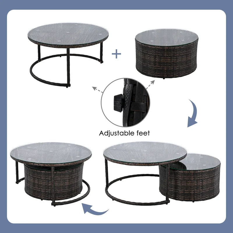 Set Sezionale Semicircolare a 9 Pezzi con Tavolino Nido e Poltrone