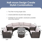 Set Sezionale Semicircolare a 9 Pezzi con Tavolino Nido e Poltrone
