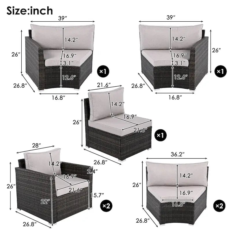 Set Sezionale Semicircolare a 9 Pezzi con Tavolino Nido e Poltrone