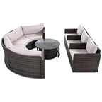 Set Sezionale Semicircolare a 9 Pezzi con Tavolino Nido e Poltrone