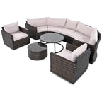 Set Sezionale Semicircolare a 9 Pezzi con Tavolino Nido e Poltrone