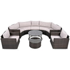 Set Sezionale Semicircolare a 9 Pezzi con Tavolino Nido e Poltrone