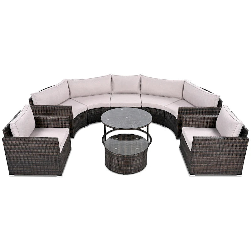 Set Sezionale Semicircolare a 9 Pezzi con Tavolino Nido e Poltrone