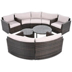 Set Sezionale Semicircolare a 9 Pezzi con Tavolino Nido e Poltrone