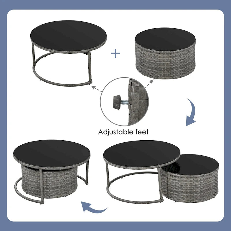 Set Sezionale Semicircolare a 9 Pezzi con Tavolino Nido e Poltrone