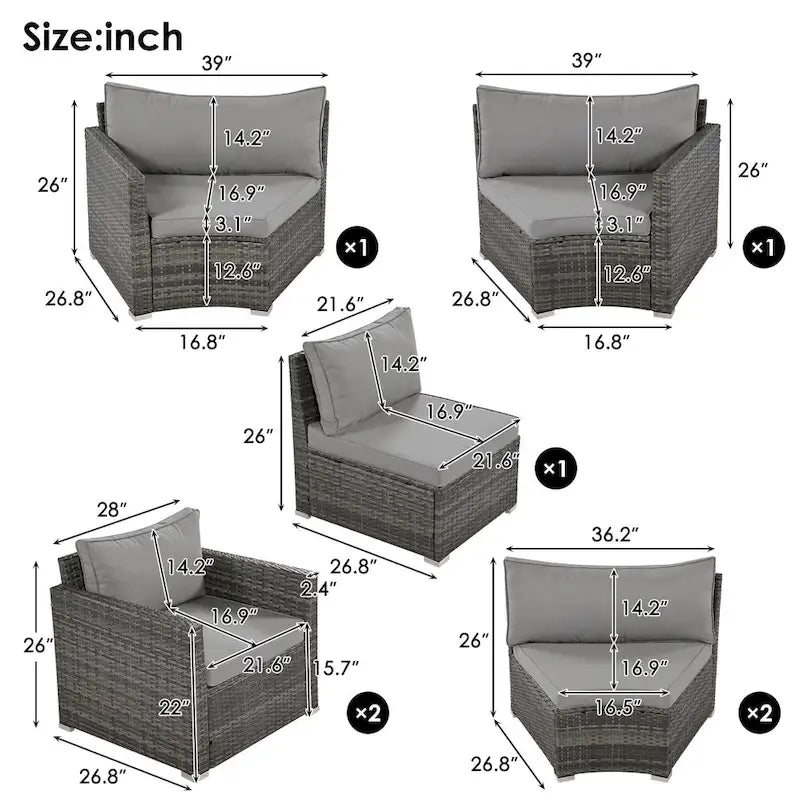 Set Sezionale Semicircolare a 9 Pezzi con Tavolino Nido e Poltrone