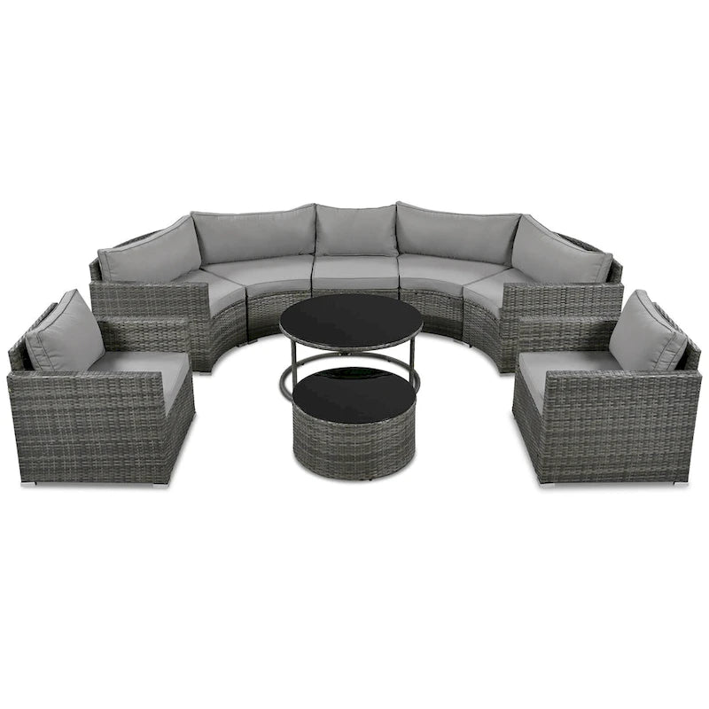 Set Sezionale Semicircolare a 9 Pezzi con Tavolino Nido e Poltrone