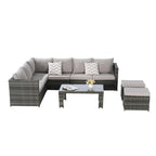 Set Divano Sezionale in Rattan da 6 Pezzi con Tavolino in Vetro