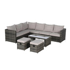 Set Divano Sezionale in Rattan da 6 Pezzi con Tavolino in Vetro