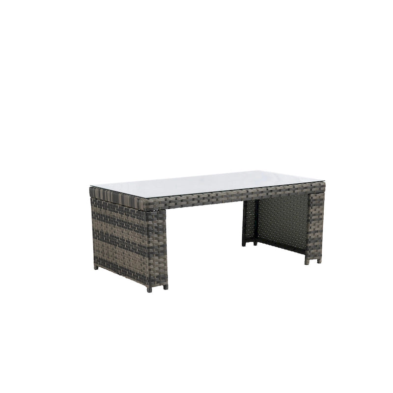 Set Divano Sezionale in Rattan da 6 Pezzi con Tavolino in Vetro