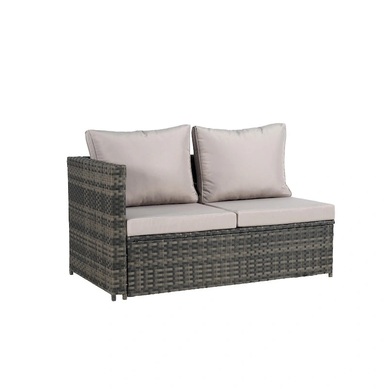 Set Divano Sezionale in Rattan da 6 Pezzi con Tavolino in Vetro