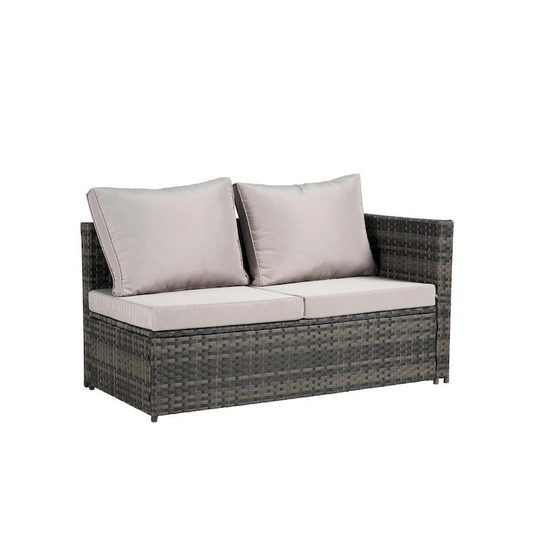Set Divano Sezionale in Rattan da 6 Pezzi con Tavolino in Vetro