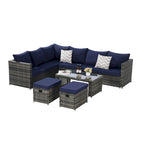 Set Divano Sezionale in Rattan da 6 Pezzi con Tavolino in Vetro