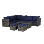 Set Divano Sezionale in Rattan da 6 Pezzi con Tavolino in Vetro