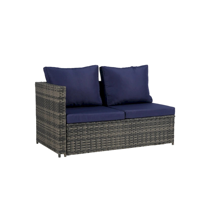 Set Divano Sezionale in Rattan da 6 Pezzi con Tavolino in Vetro