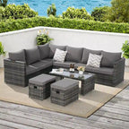 Set Divano Sezionale in Rattan da 6 Pezzi con Tavolino in Vetro