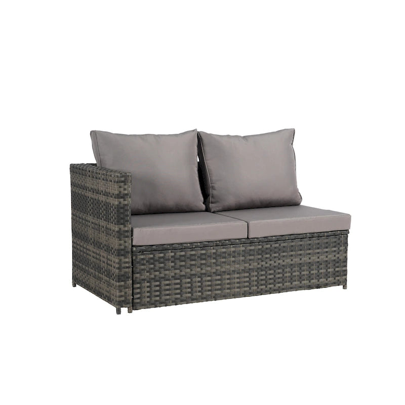 Set Divano Sezionale in Rattan da 6 Pezzi con Tavolino in Vetro