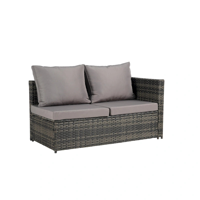 Set Divano Sezionale in Rattan da 6 Pezzi con Tavolino in Vetro
