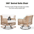 Set da divano 4 pezzi in rattan con poltrone girevoli e tavolo