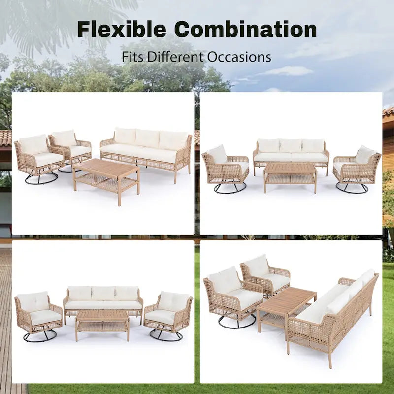Set da divano 4 pezzi in rattan con poltrone girevoli e tavolo