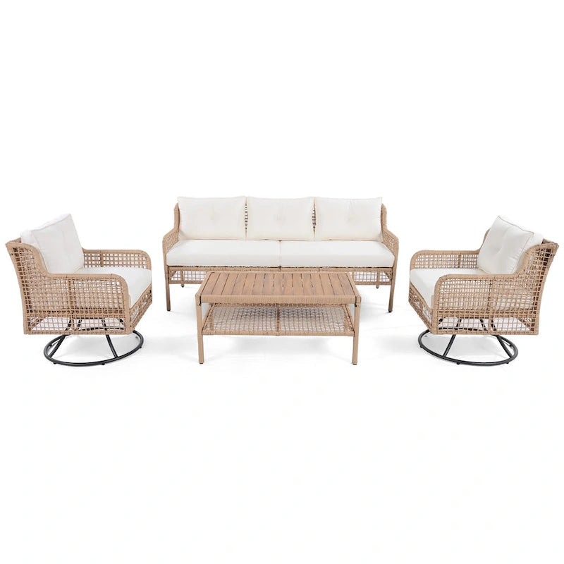 Set da divano 4 pezzi in rattan con poltrone girevoli e tavolo