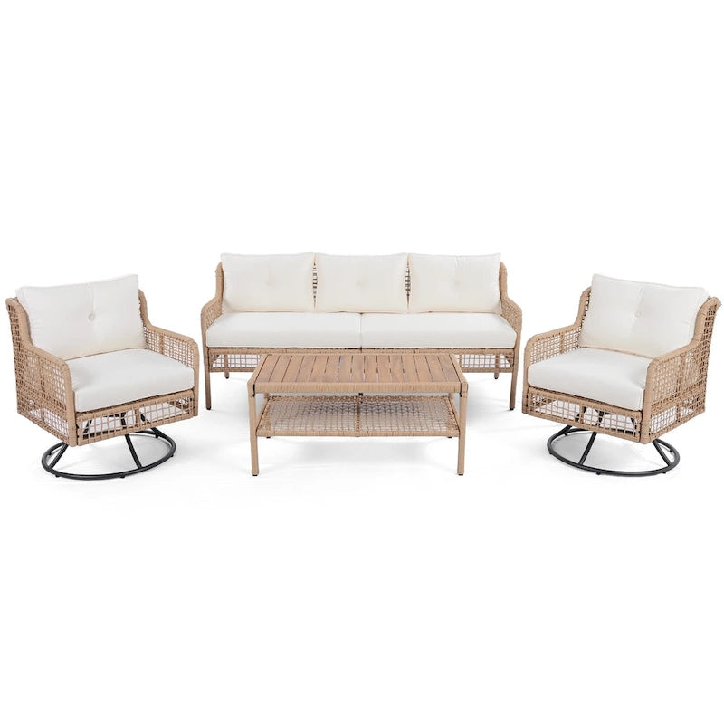 Set da divano 4 pezzi in rattan con poltrone girevoli e tavolo