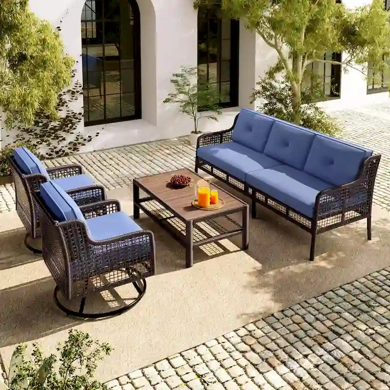 Set da divano 4 pezzi in rattan con poltrone girevoli e tavolo