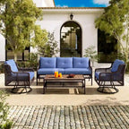 Set da divano 4 pezzi in rattan con poltrone girevoli e tavolo