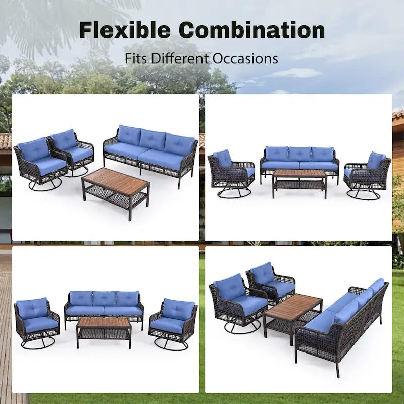 Set da divano 4 pezzi in rattan con poltrone girevoli e tavolo