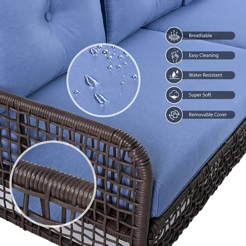 Set da divano 4 pezzi in rattan con poltrone girevoli e tavolo