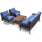 Set da divano 4 pezzi in rattan con poltrone girevoli e tavolo