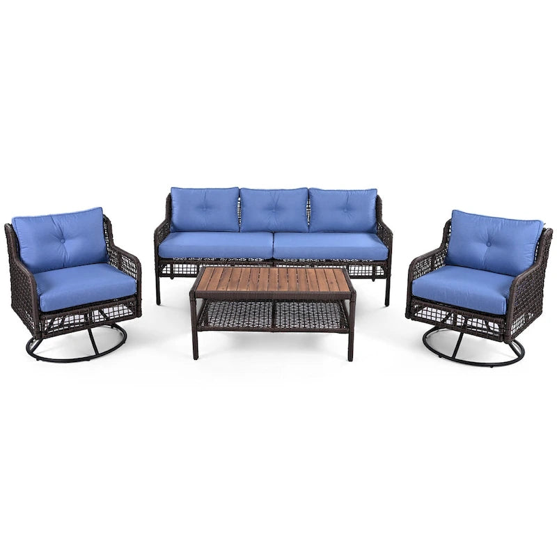 Set da divano 4 pezzi in rattan con poltrone girevoli e tavolo