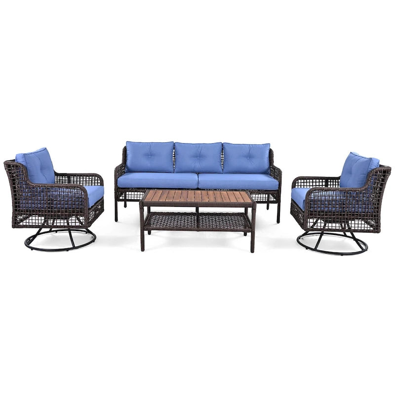 Set da divano 4 pezzi in rattan con poltrone girevoli e tavolo
