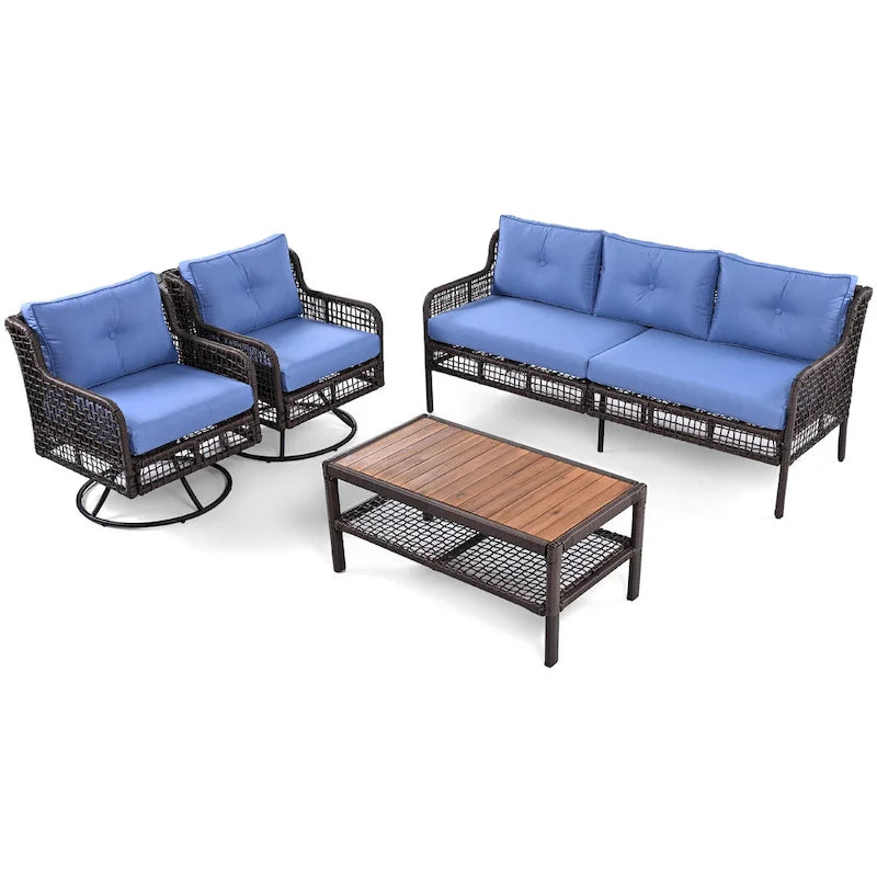 Set da divano 4 pezzi in rattan con poltrone girevoli e tavolo