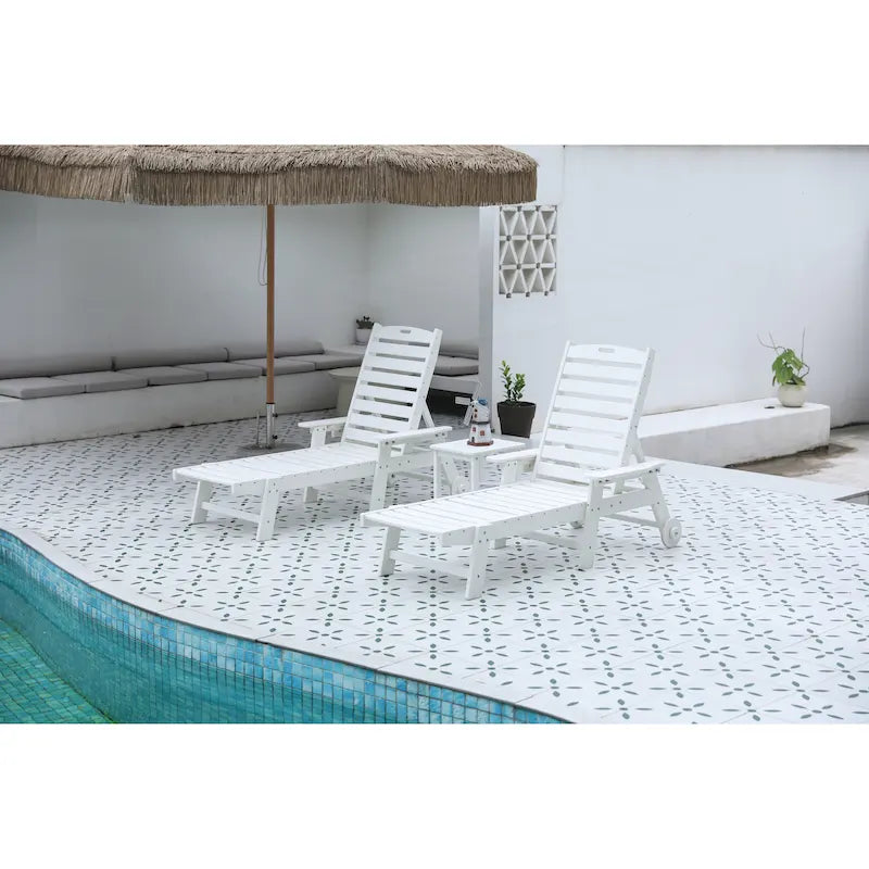 Set da 3 Poltrone Chaise Longue Oversize con Texture Legno