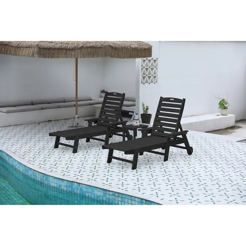 Set da 3 Poltrone Chaise Longue Oversize con Texture Legno