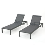 Set di 2 Chaise Longue Cape Coral Grigie da Esterno in Rete Regolabile con Ruote, 195 cm