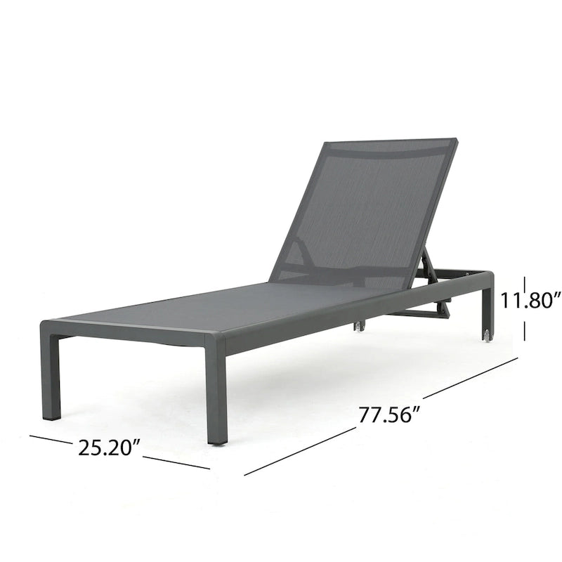 Set di 2 Chaise Longue Cape Coral Grigie da Esterno in Rete Regolabile con Ruote, 195 cm