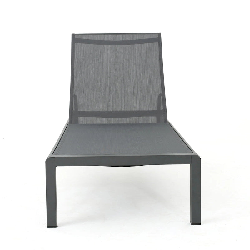 Set di 2 Chaise Longue Cape Coral Grigie da Esterno in Rete Regolabile con Ruote, 195 cm